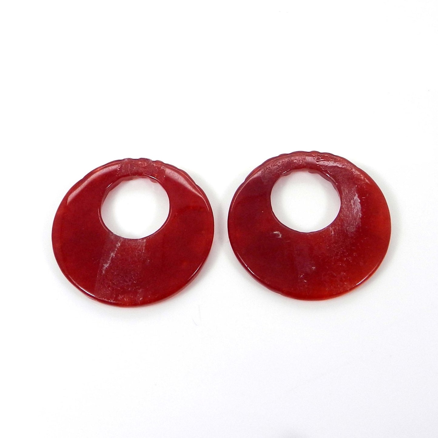 1 Pair Red Jade Carving 34mm Round 52.05 Cts