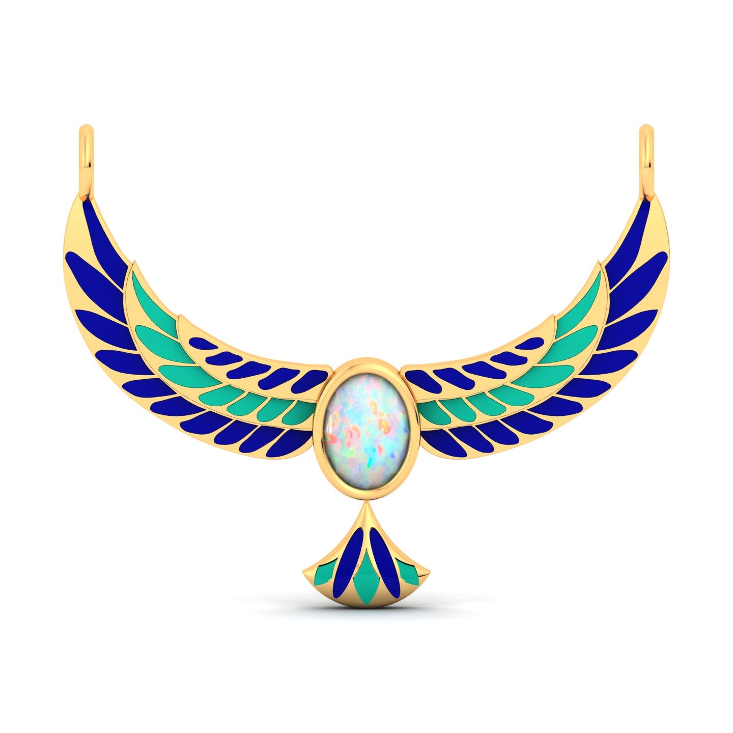 Ethiopian Opal Enamel Eagle Bird Gold Plated Pendant With Chain