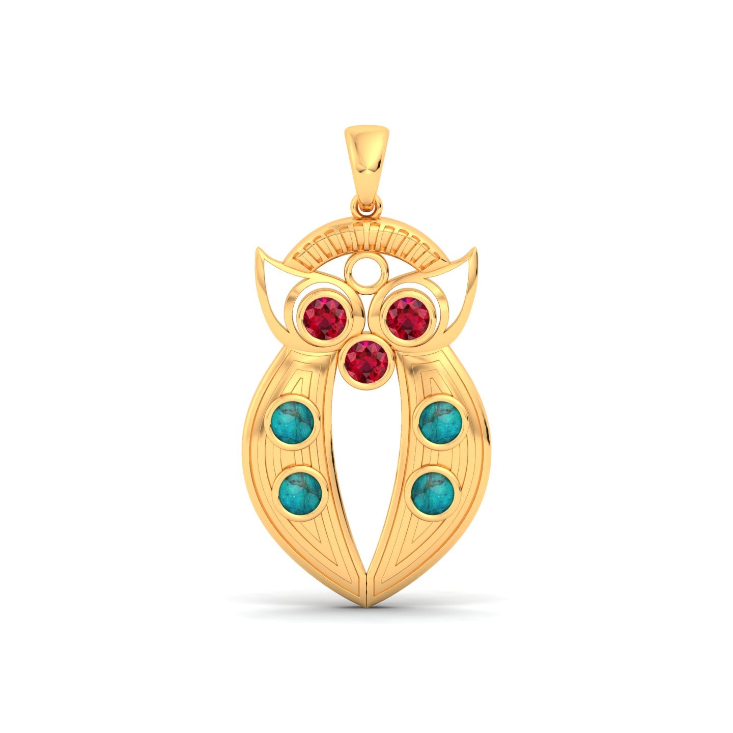 Owl Ruby & Turquoise Gold Plated Necklace