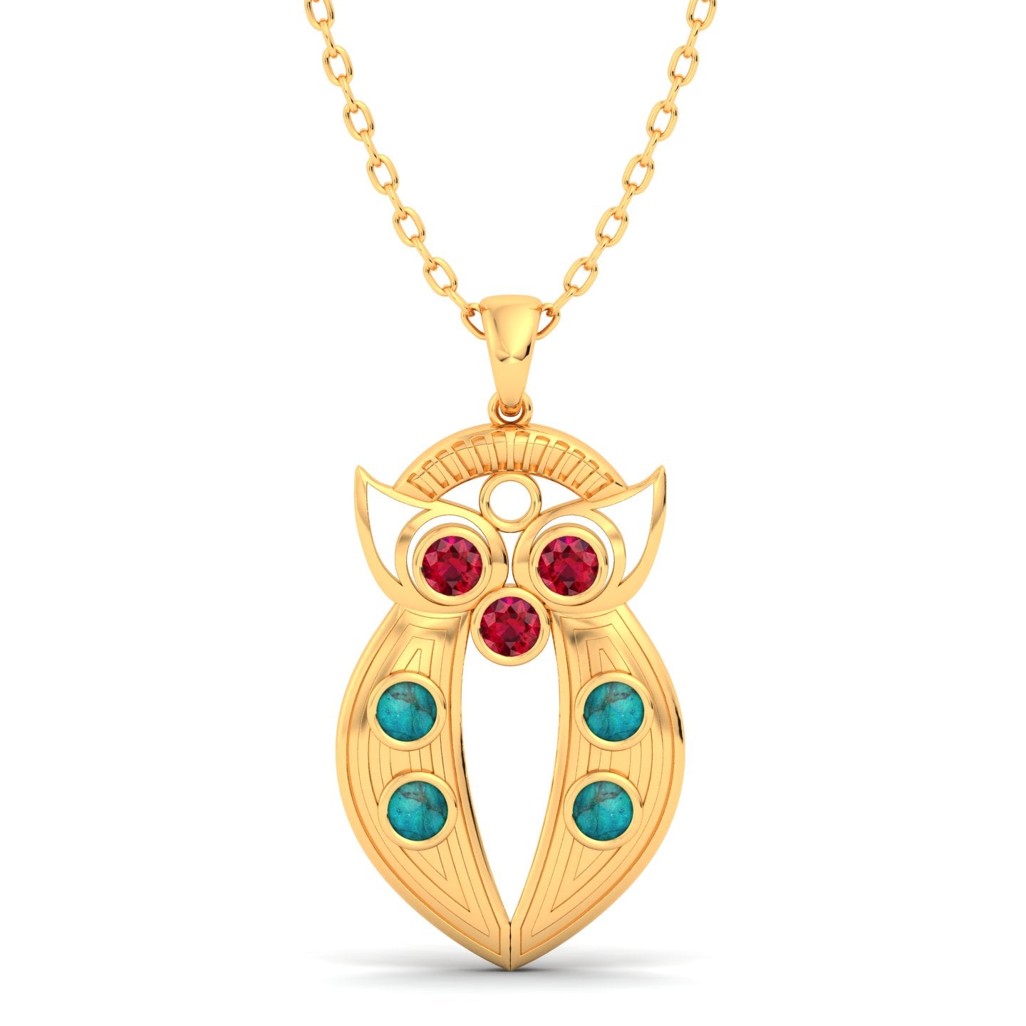 Owl Ruby & Turquoise Gold Plated Necklace