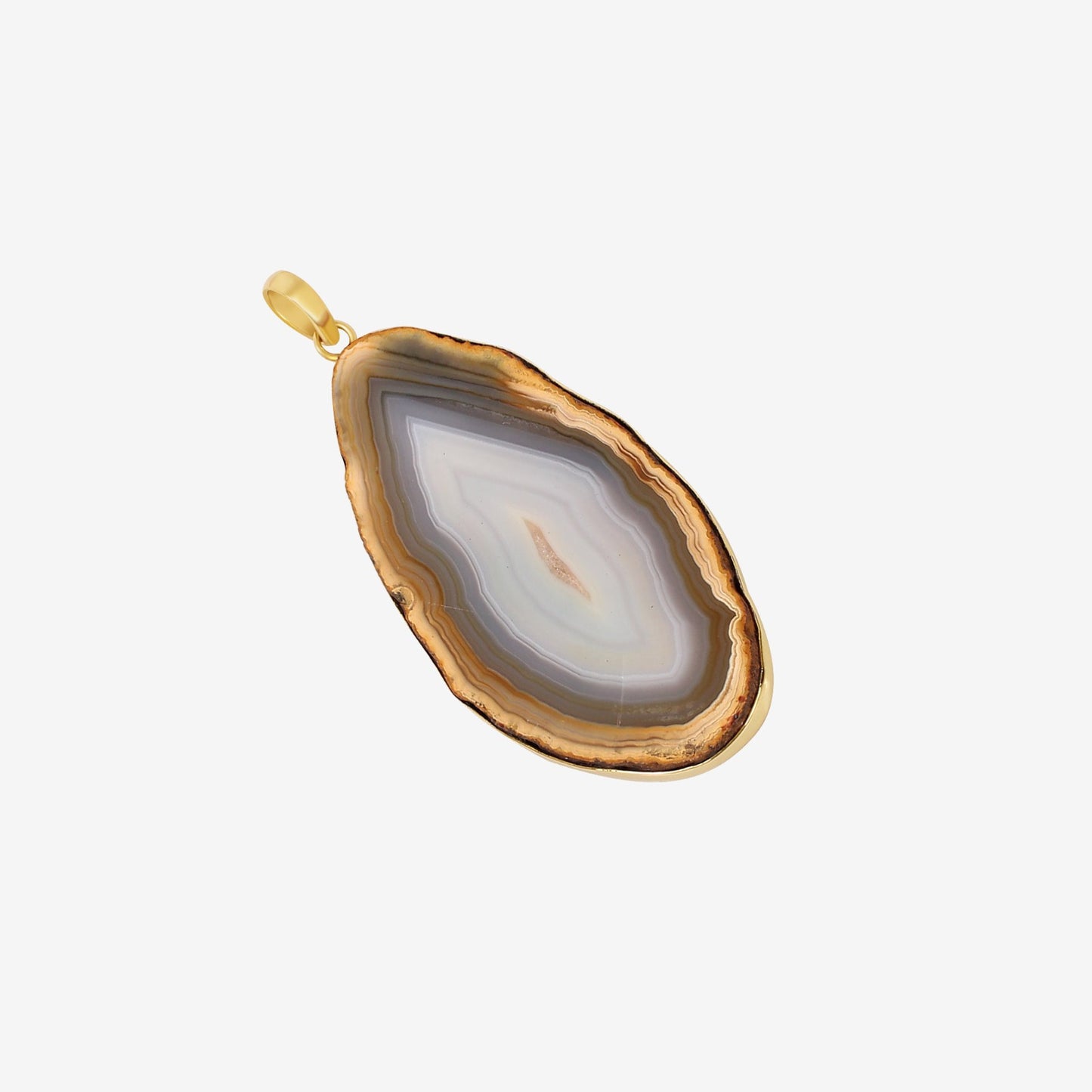 Wood Color Brazilian Slice Agate Gold Plated Brass Pendant