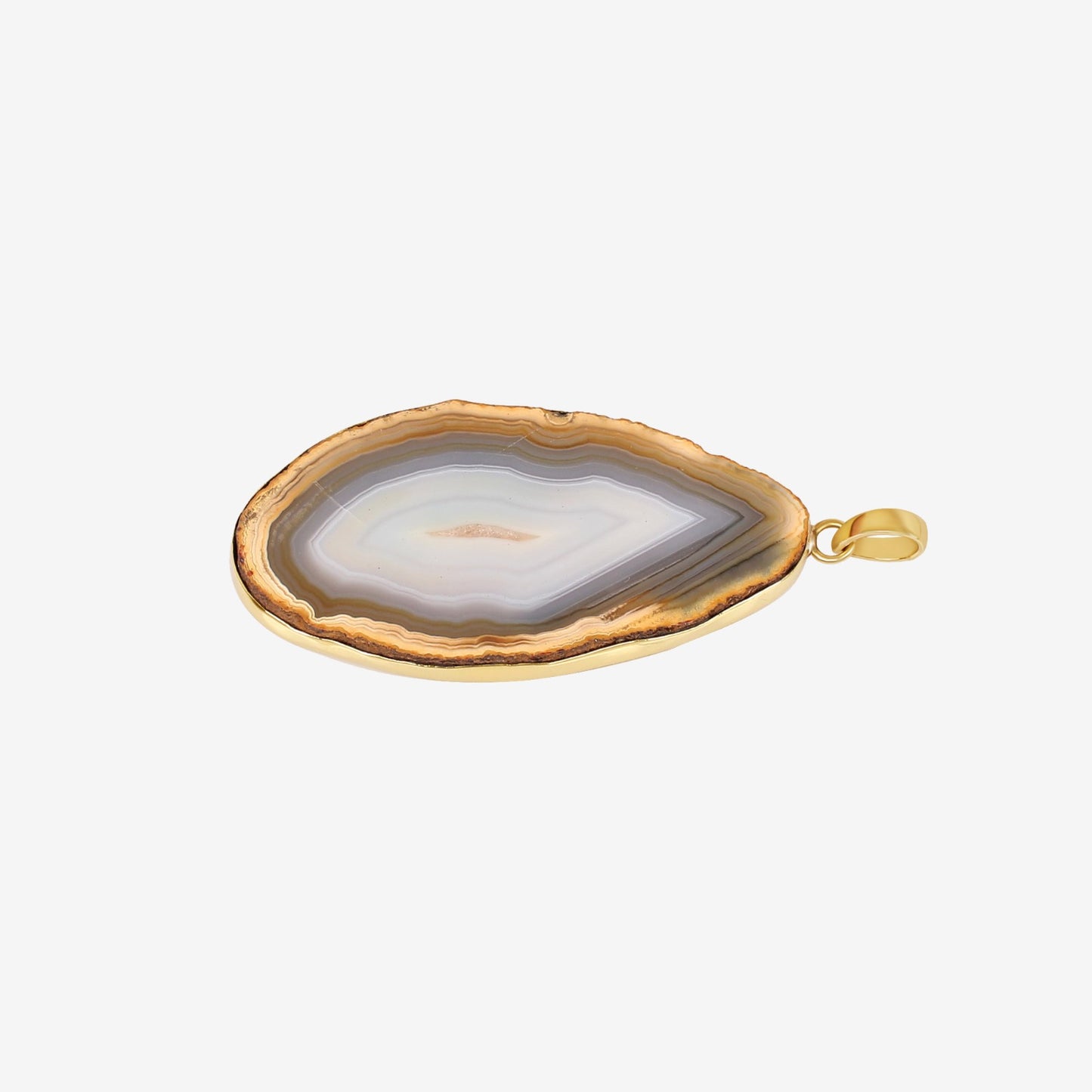 Wood Color Brazilian Slice Agate Gold Plated Brass Pendant