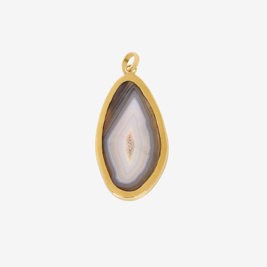 Wood Color Brazilian Slice Agate Gold Plated Brass Pendant