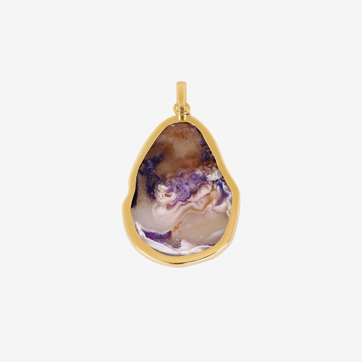 White Blue Brazilian Slice Agate Gold Plated Brass Pendant