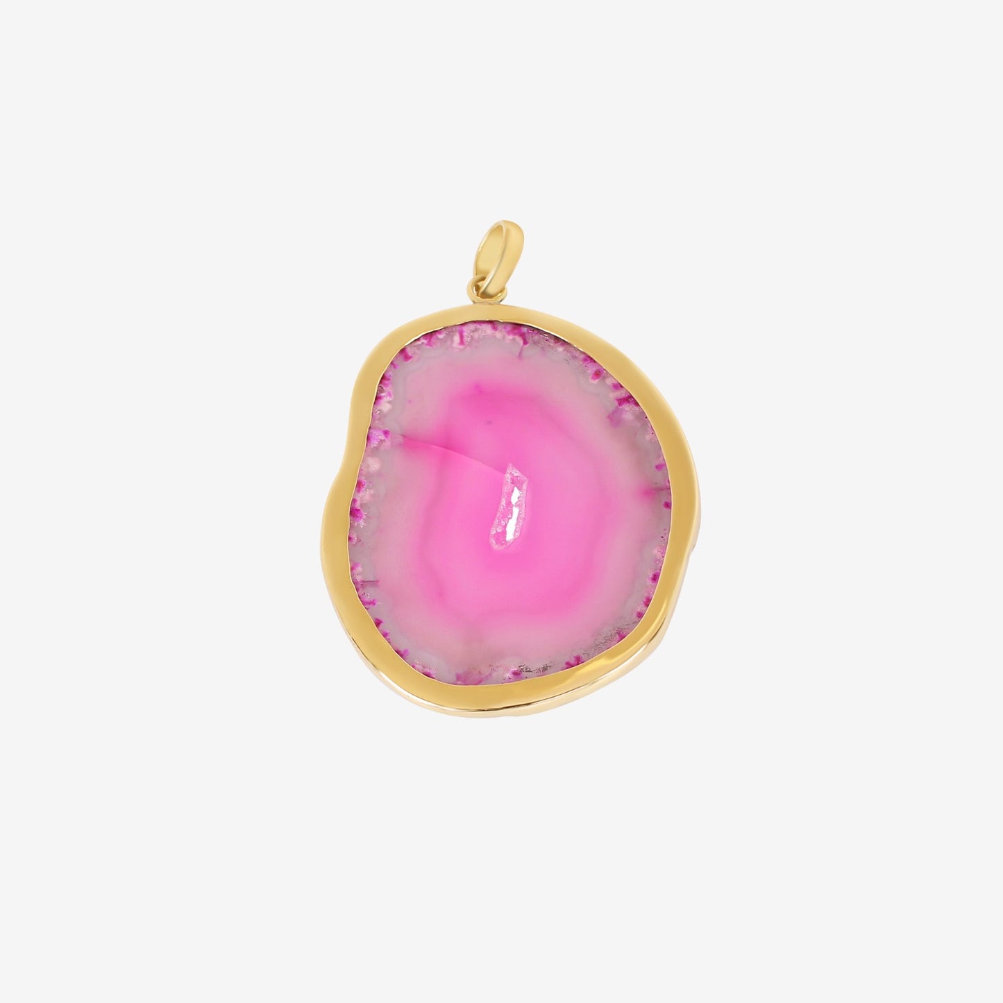 Pink Brazilian Slice Agate Gold Plated Brass Pendant