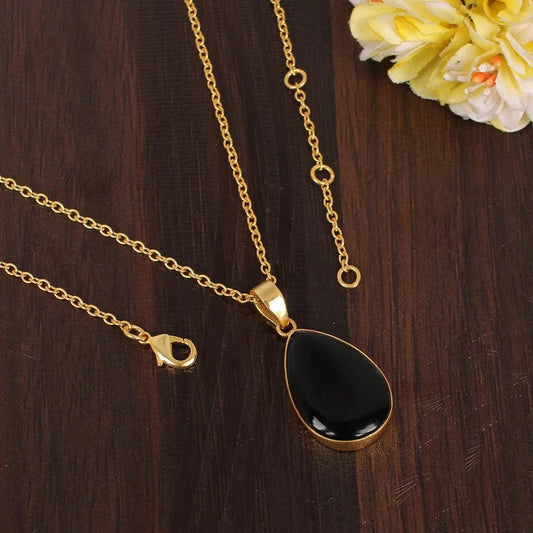 Natural Black Onyx Gemstone Gold Plated Necklace