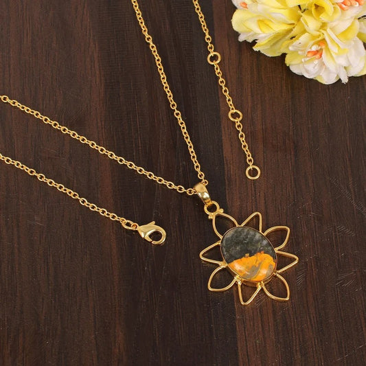 Natural Bumble Bee Jasper Gemstone Gold Plated Brass Necklace