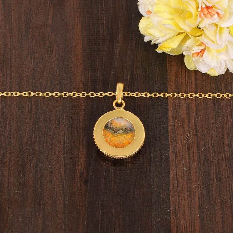 Natural Bumble Bee Jasper Gemstone Gold Plated Brass Necklace