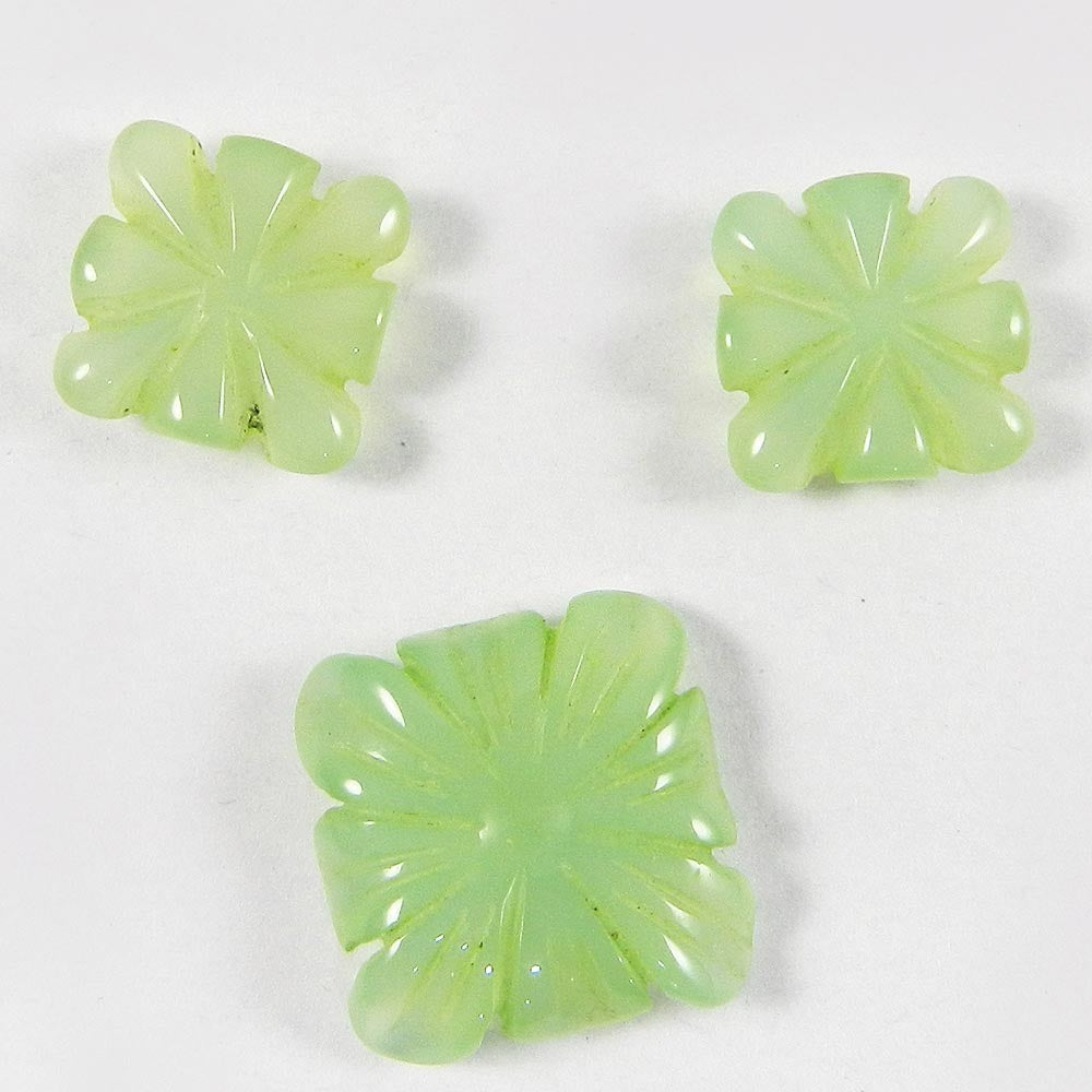 3 Pcs Aqua Chalcedony Glass 13x13mm Carving 29.0 Cts