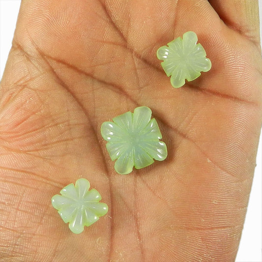 3 Pcs Aqua Chalcedony Glass 13x13mm Carving 29.0 Cts