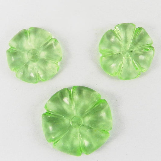 3 Pcs Green Glass 19x19mm Flower Carving 61.0 Cts