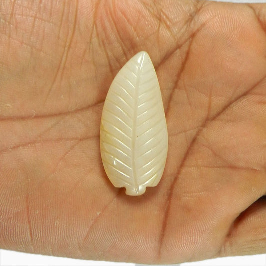 Peach Moonstone 42x20mm Designer Leaf Carving 49 Cts