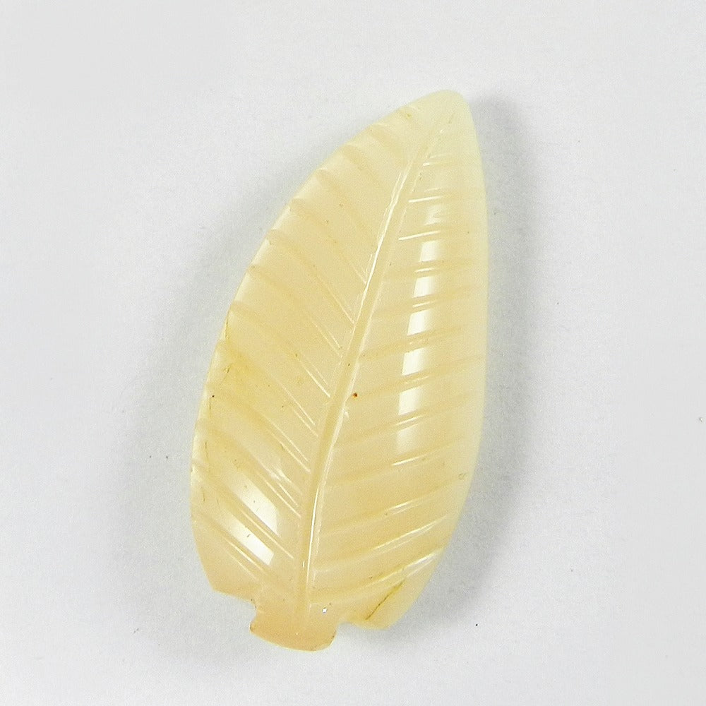 Peach Moonstone 42x20mm Designer Leaf Carving 49 Cts