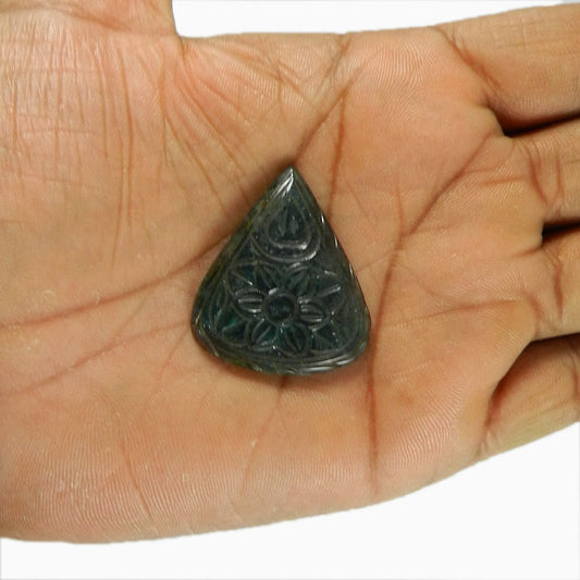 Blue Fluorite 35x30mm Leaf Carving 42.8 Cts