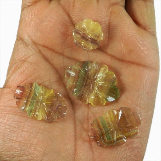 4 Pcs Multi Fluorite 17x17mm Flower Carving 70.2 Cts