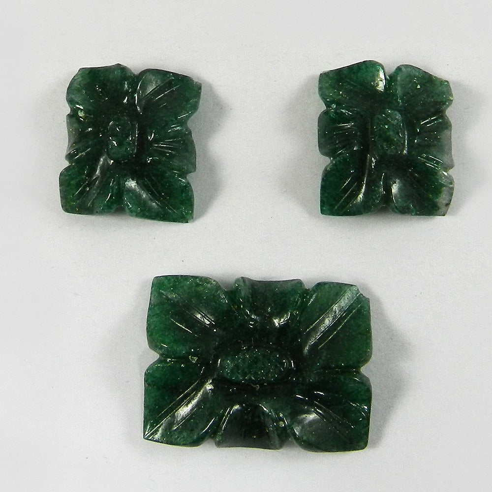 3 Pcs Green Aventurine 20x17mm Flower Carving 71.4 Cts