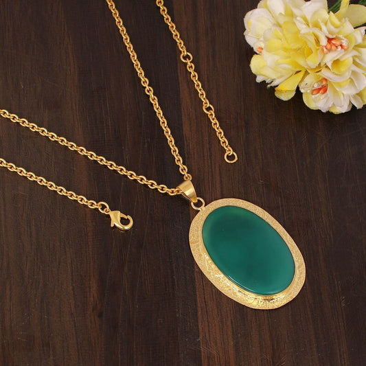 Natural Green Onyx Gemstone Gold Plated Brass Necklace