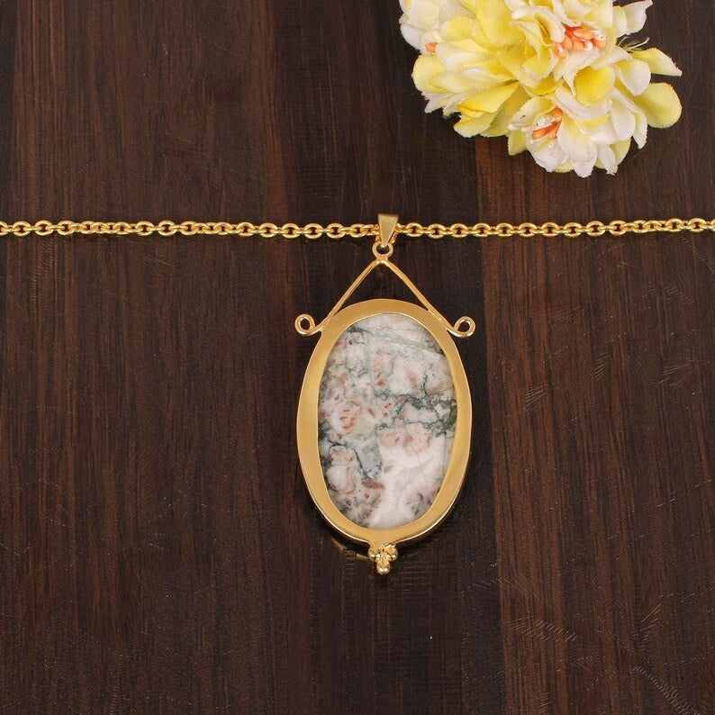 Natural Ocean Jasper Gemstone Gold Plated Necklace