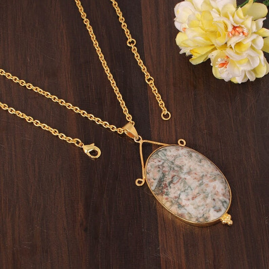 Natural Ocean Jasper Gemstone Gold Plated Necklace