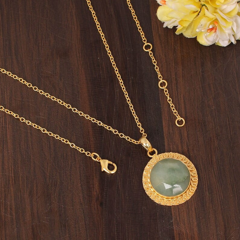 Natural Aquamarine Gemstone Gold Plated Brass Necklace