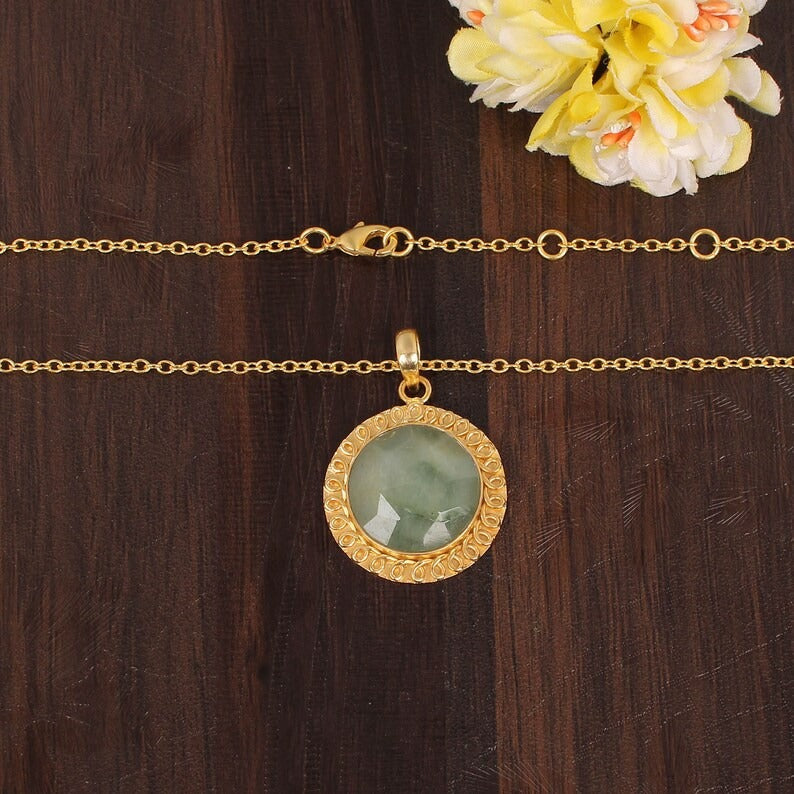 Natural Aquamarine Gemstone Gold Plated Brass Necklace