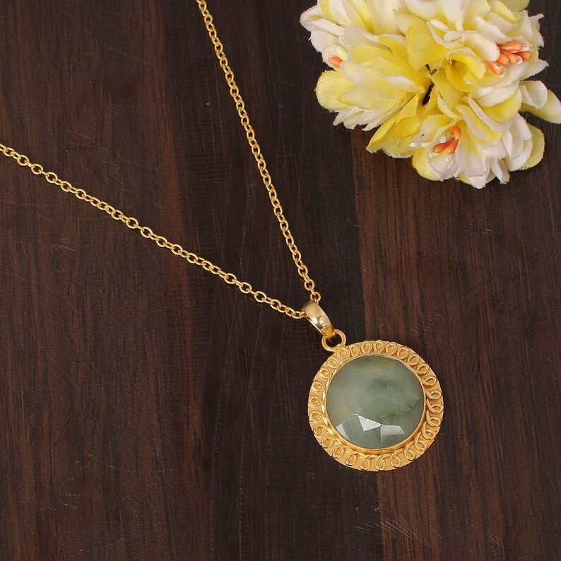 Natural Aquamarine Gemstone Gold Plated Brass Necklace