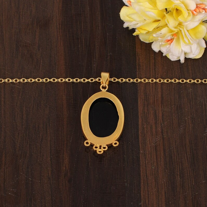 Black Onyx Gemstone Gold Plated Brass Necklace