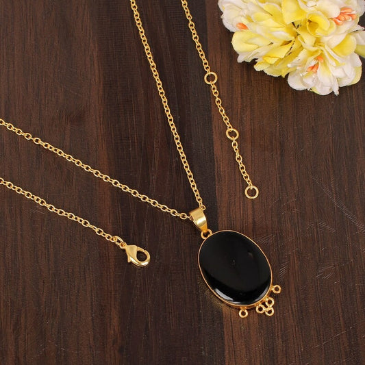 Black Onyx Gemstone Gold Plated Brass Necklace