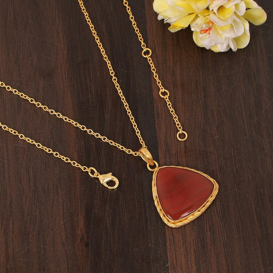 Red Sardonyx Gemstone Gold Plated Brass Necklace