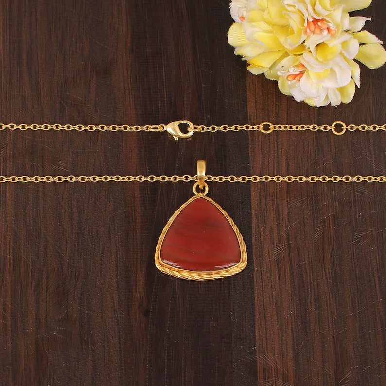 Red Sardonyx Gemstone Gold Plated Brass Necklace