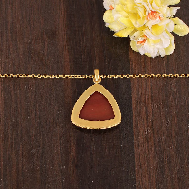 Red Sardonyx Gemstone Gold Plated Brass Necklace