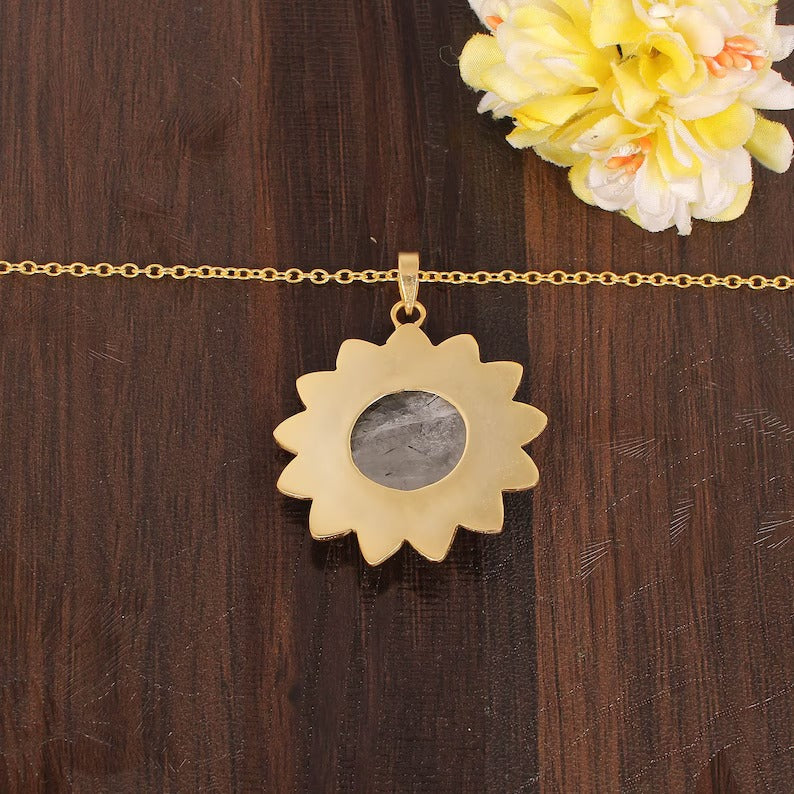 Natural Black Rutile Gemstone Gold Plated Brass Necklace