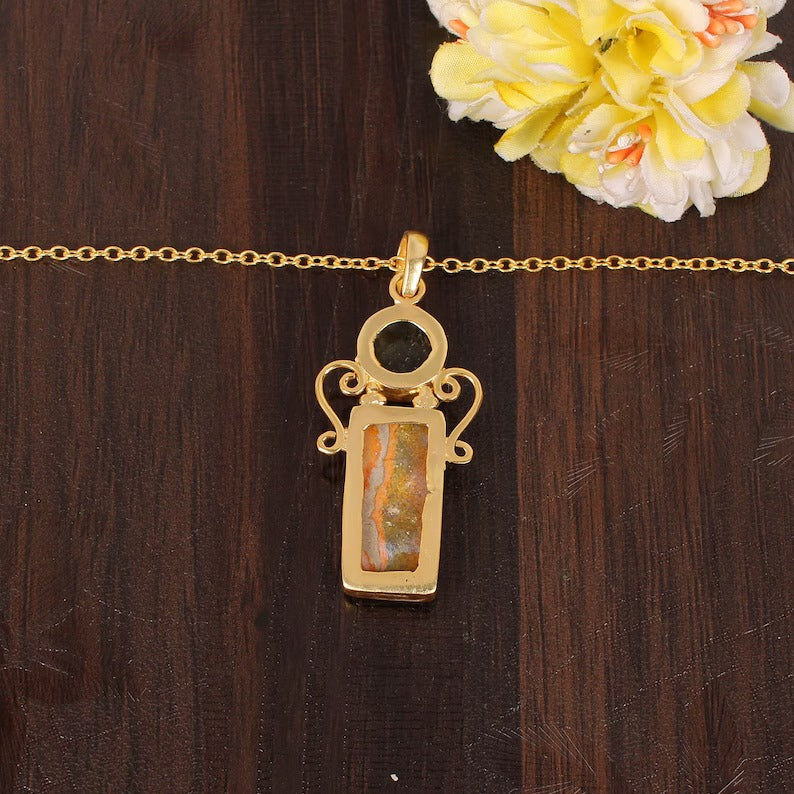 Natural Labradorite & Bumble Bee Jasper Gemstone Gold Plated Necklace