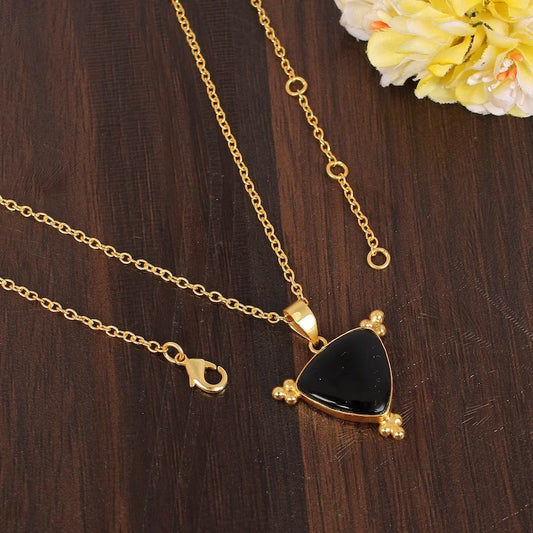 Black Onyx Gemstone Gold Plated Brass Necklace