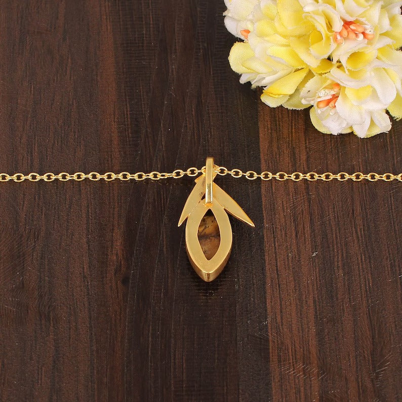 Natural Tiger's Eye Gemstone Gold Plated Brass Necklace