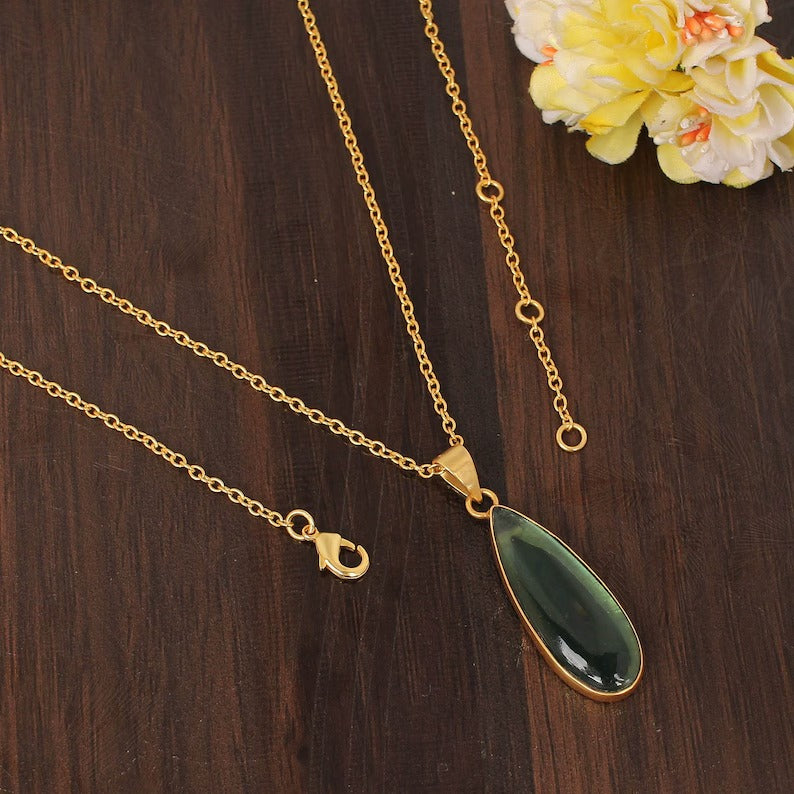 Crystal Labradorite Doublet Gemstone Gold Plated Brass Necklace