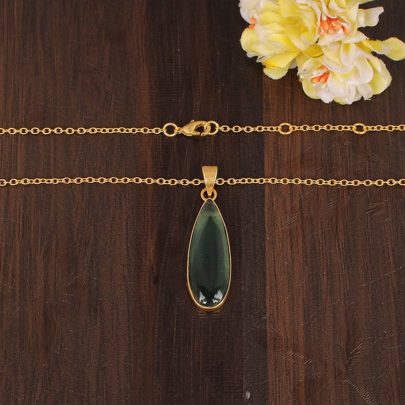 Crystal Labradorite Doublet Gemstone Gold Plated Brass Necklace