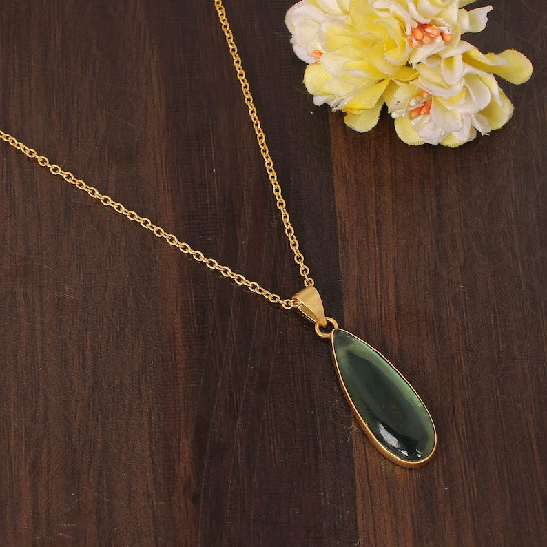 Crystal Labradorite Doublet Gemstone Gold Plated Brass Necklace