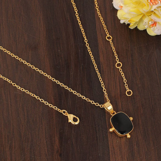 Black Onyx Gemstone Gold Plated Brass Necklace