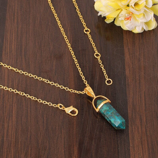 Natural Chrysocolla Gemstone Gold Plated Brass Necklace