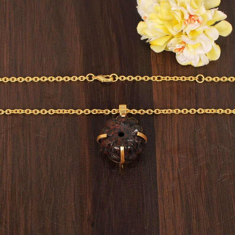 Natural Mahogany Obsidian Gemstone Gold Plated Brass Necklace