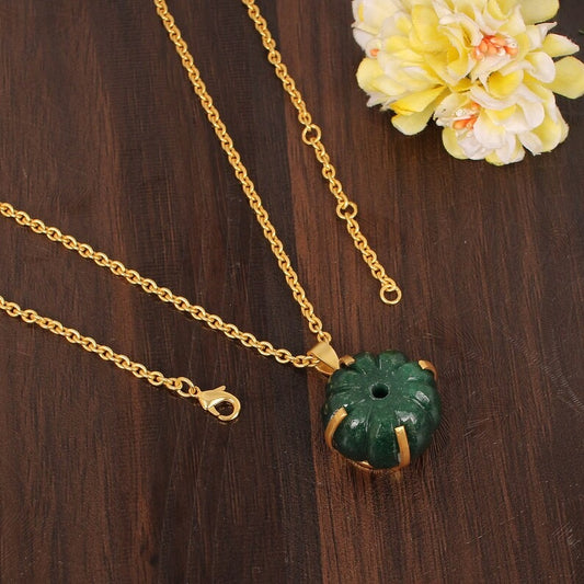 Natural Mika Aventurine Pumpkin Shape Gemstone Brass Necklace