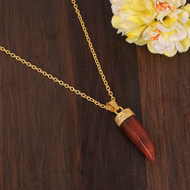 Red Sardonyx Gemstone Gold Plated Brass Necklace