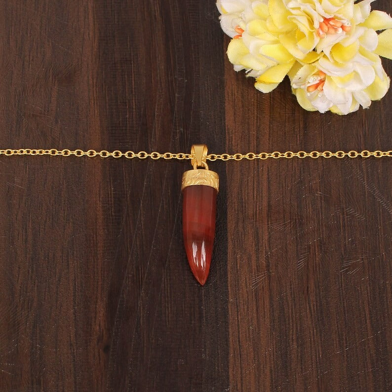 Red Sardonyx Gemstone Gold Plated Brass Necklace