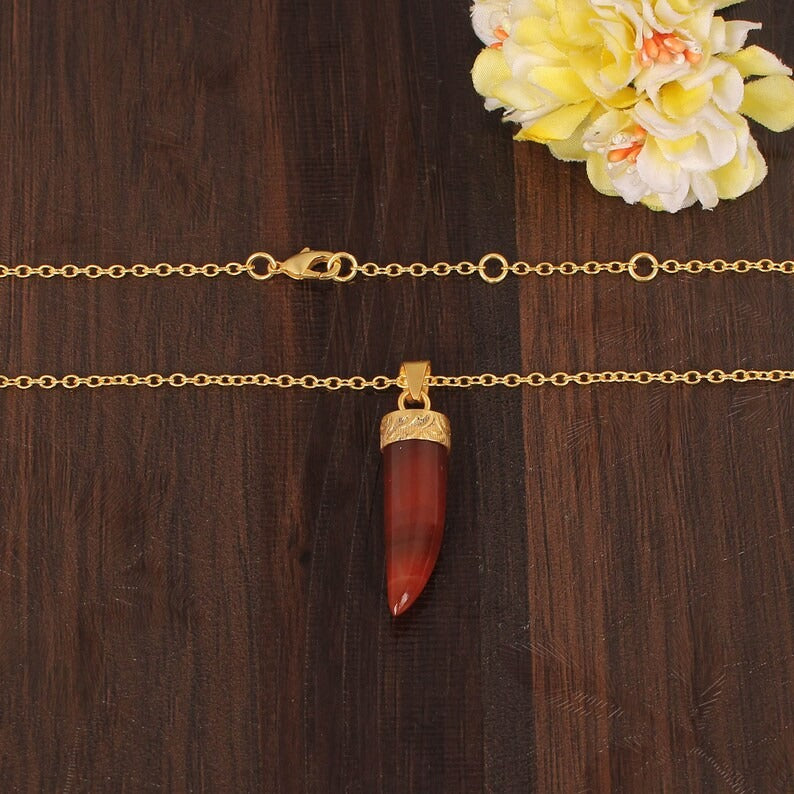 Red Sardonyx Gemstone Gold Plated Brass Necklace