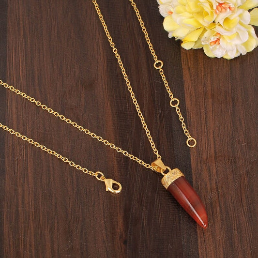 Red Sardonyx Gemstone Gold Plated Brass Necklace