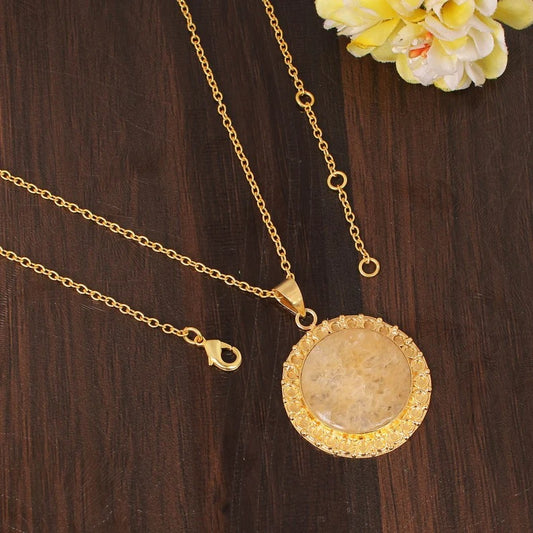 Natural Yellow Aventurine Gemstone Gold Plated Necklace