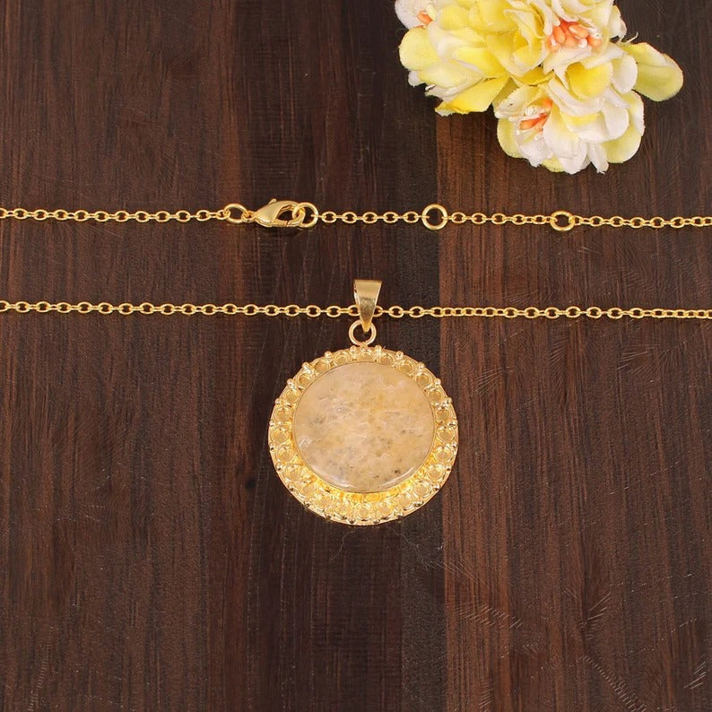 Natural Yellow Aventurine Gemstone Gold Plated Necklace