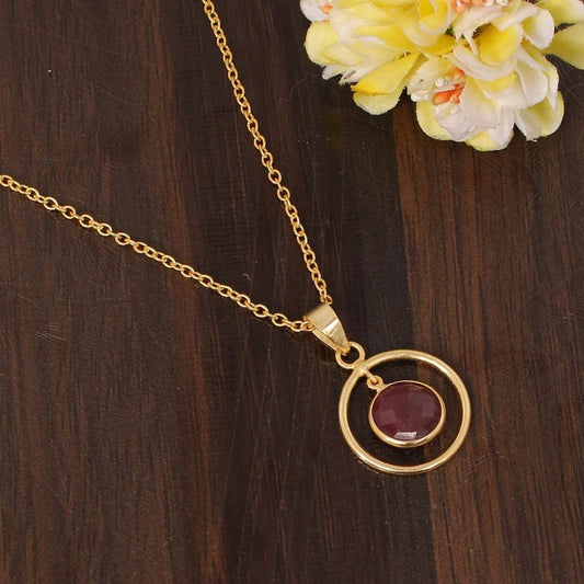 Natural Ruby Corundum Gemstone Gold Plated Brass Necklace