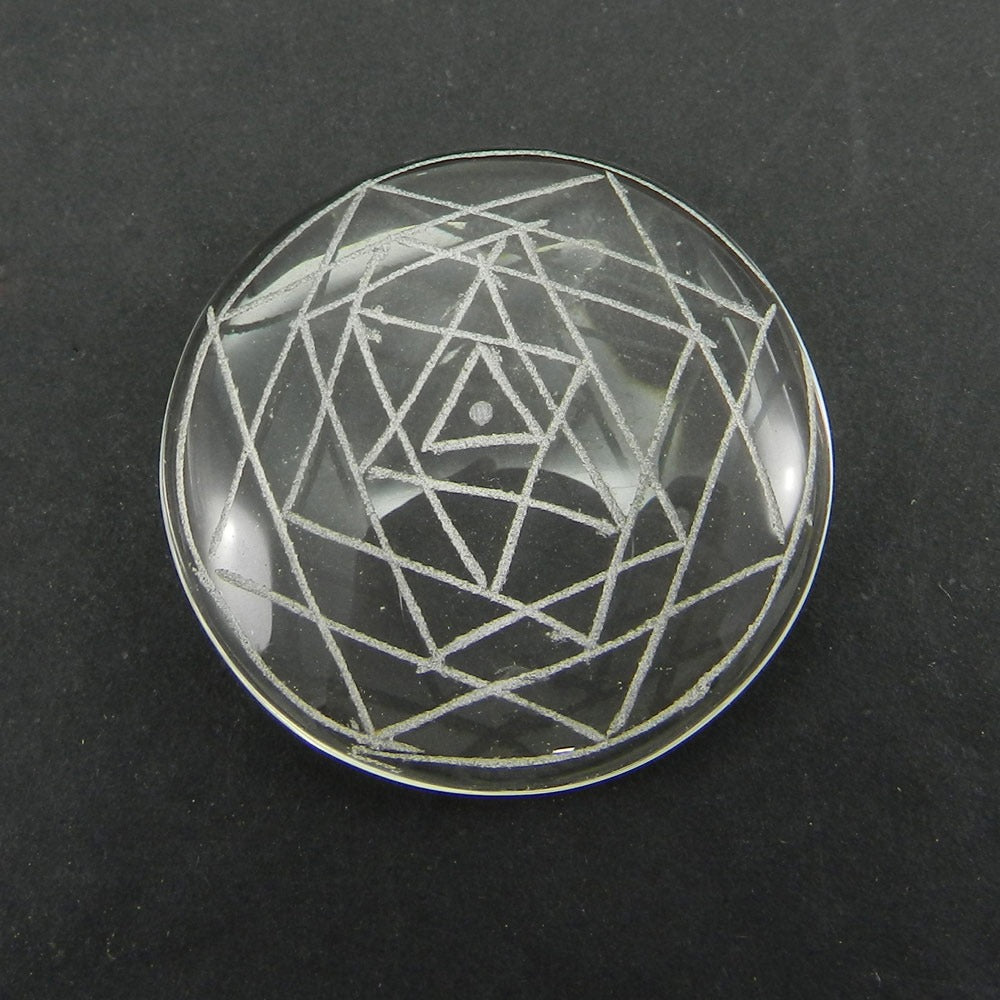 Crystal Carving Shree Yantra 33mm Round Cabochon 54.3 Cts